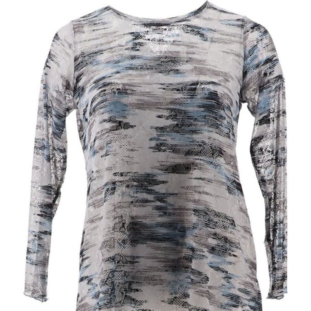 LOGO Layers by Lori Goldstein Printed Sheer Lace Top - Picture 3 of 6
